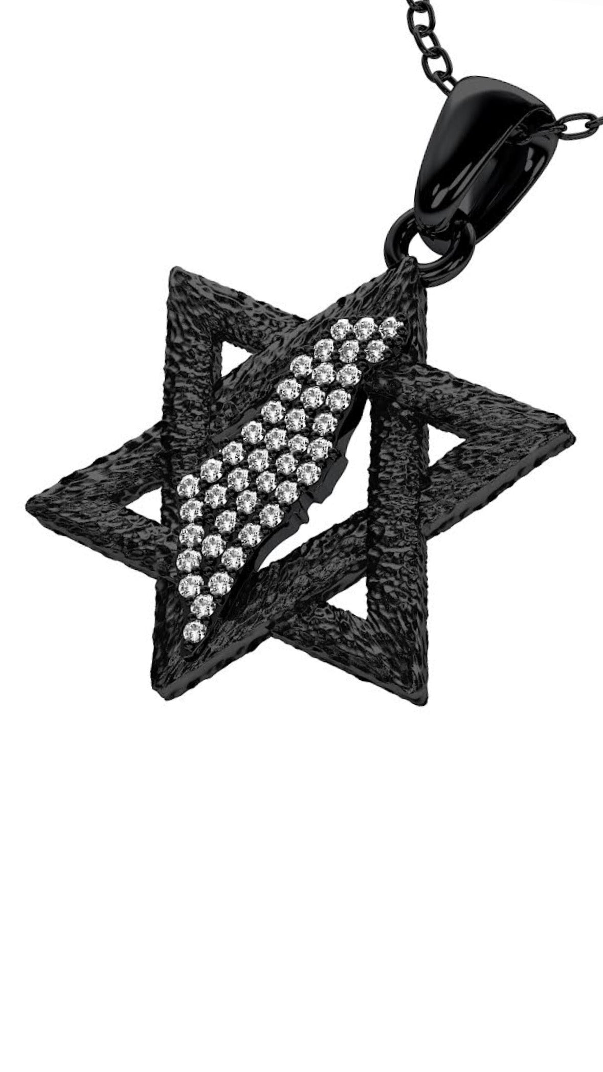 Diamond Encrusted Land of David Pendant in 14K Solid Gold- Antique Black Rhodium Finish (0.40ctw Approx.)