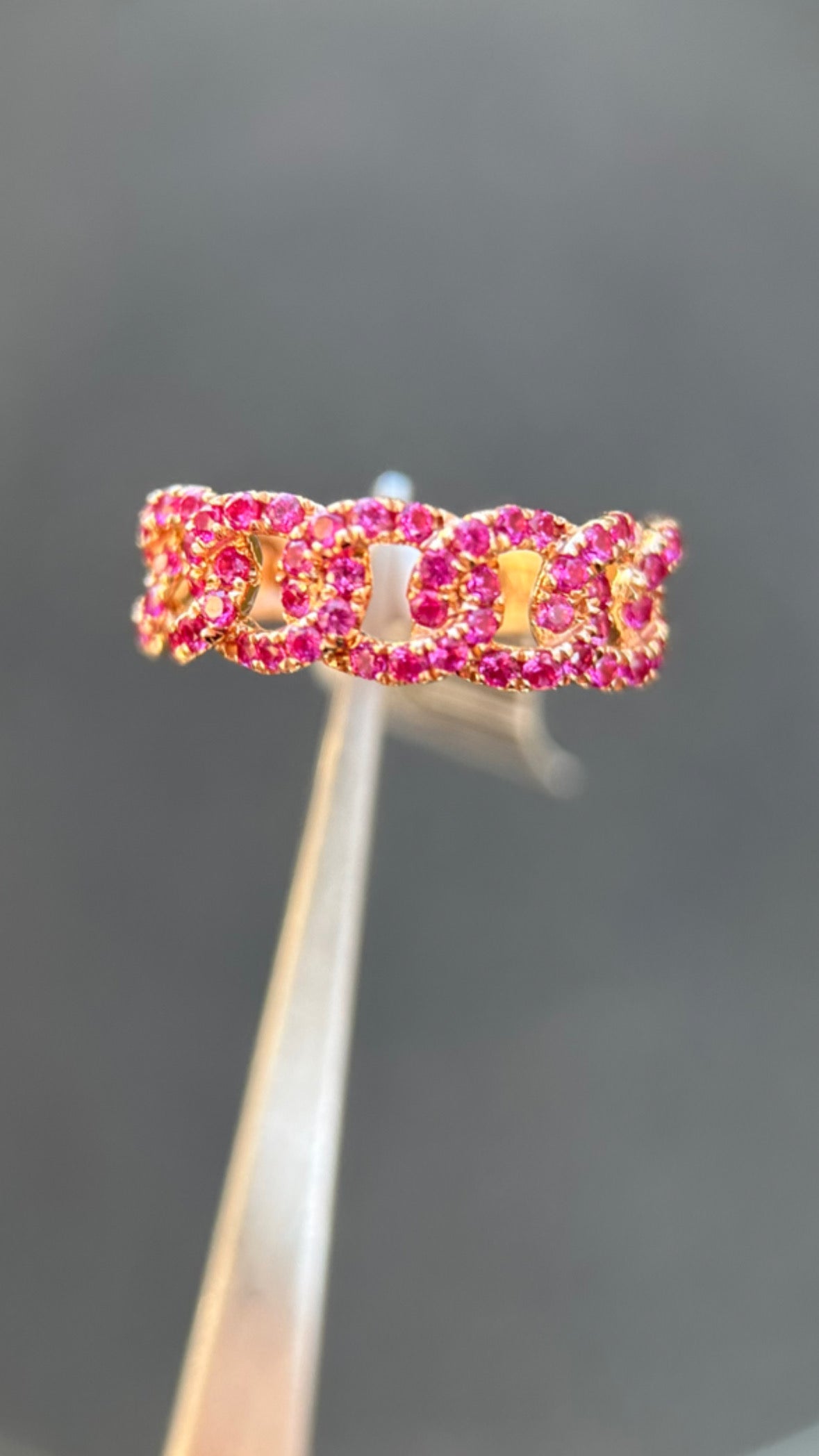 0.83ct Ruby Cuban Link Ring in 14K Yellow Gold