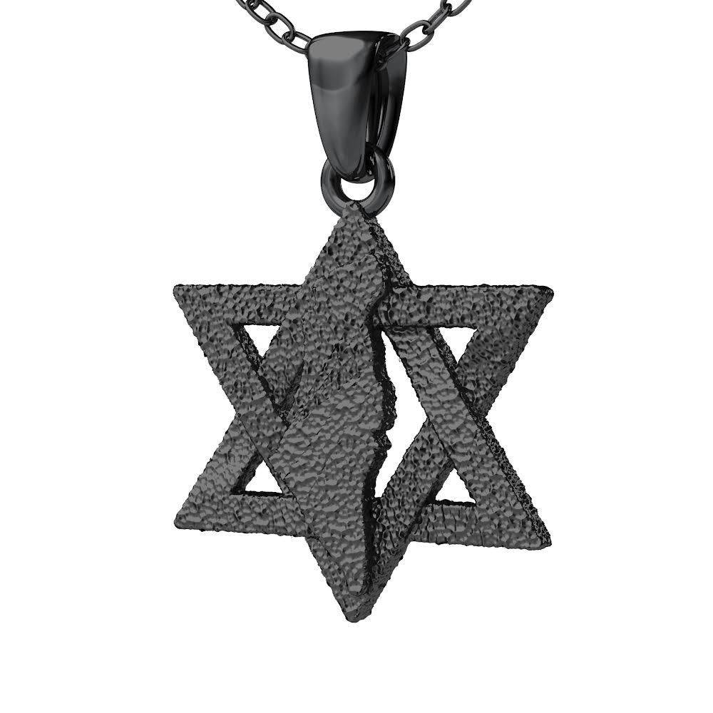 Land of David Pendant in Solid 14K White Gold - Antique Black Rhodium Finish (GunMetal)