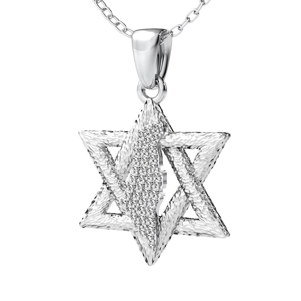 Diamond Encrusted Land of David Pendant in 14K Solid Gold- Antique Black Rhodium Finish (0.40ctw Approx.)