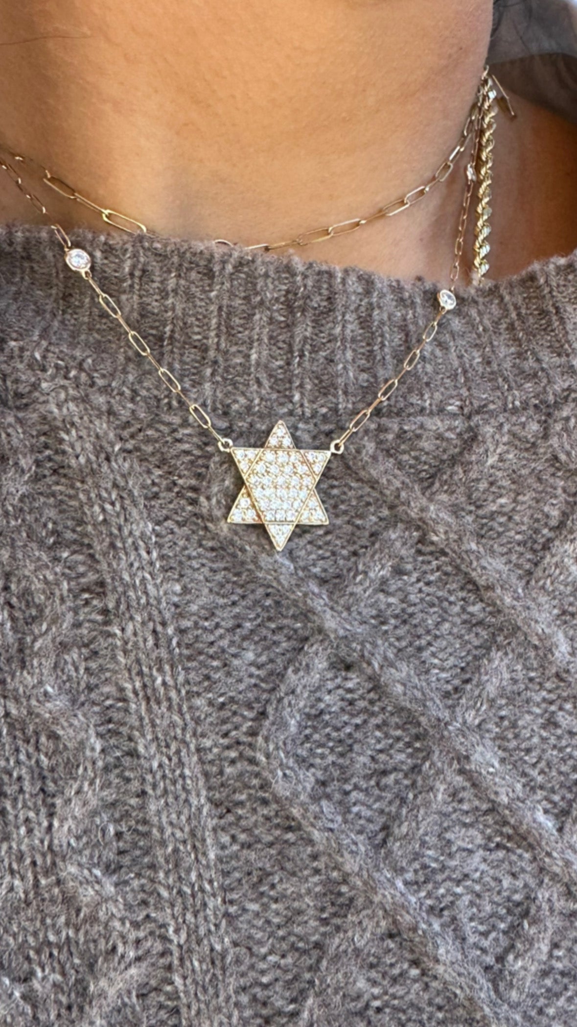 0.70ct Diamond Star Of David on Diamond by the Yard PaperClip Chain in 14K Yellow Gold