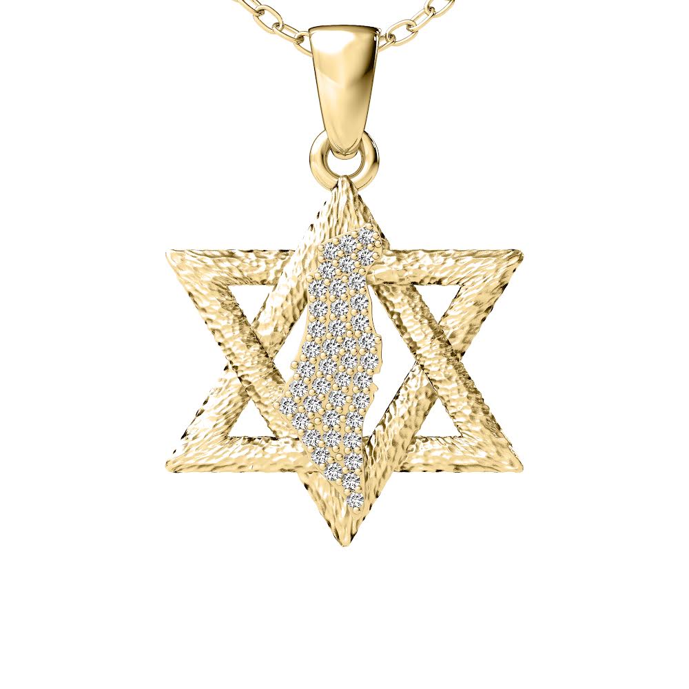 Diamond Encrusted Land of David Pendant in 14K Solid Gold- Antique Black Rhodium Finish (0.40ctw Approx.)