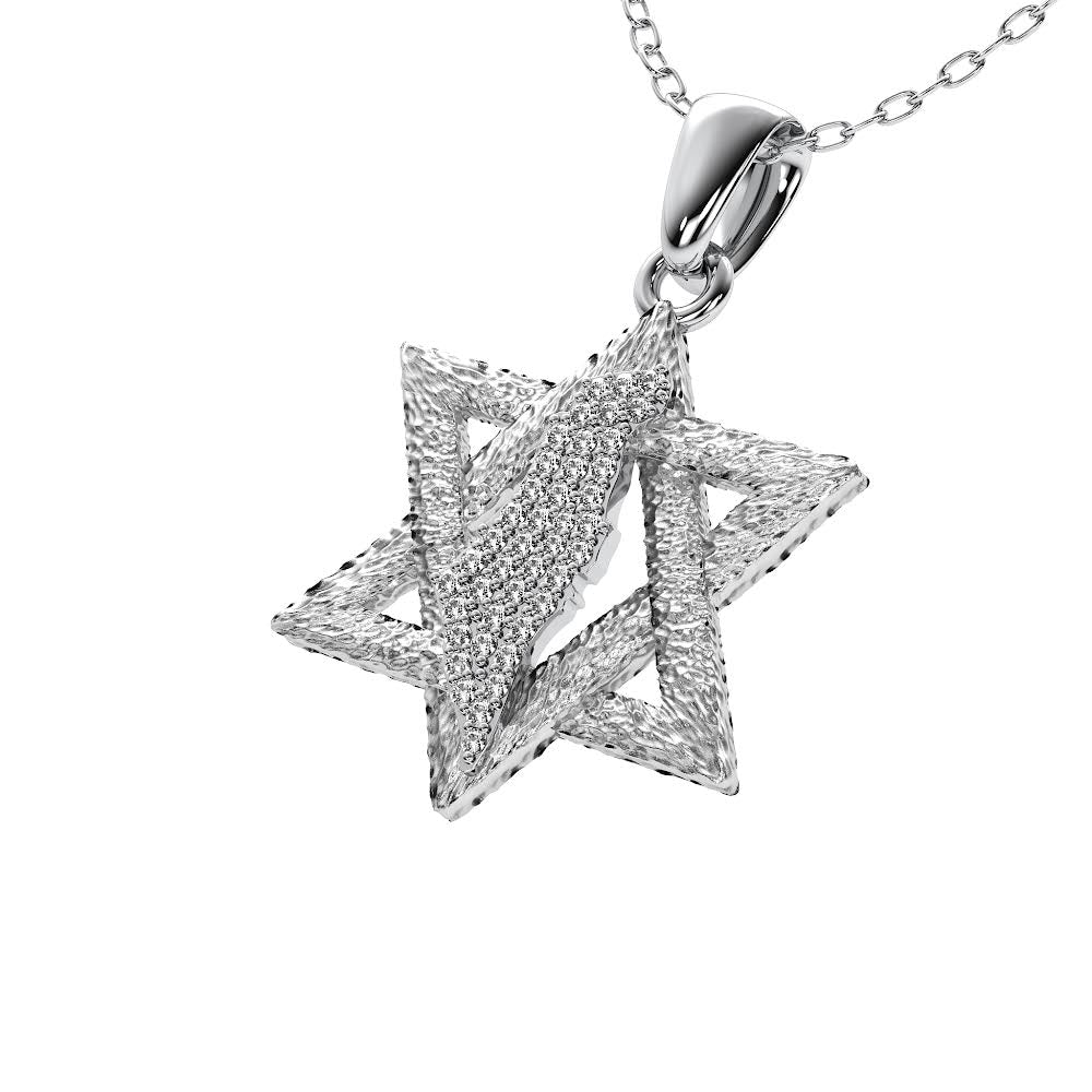 Diamond Encrusted Land of David Pendant in 14K Solid Gold- Antique Black Rhodium Finish (0.40ctw Approx.)