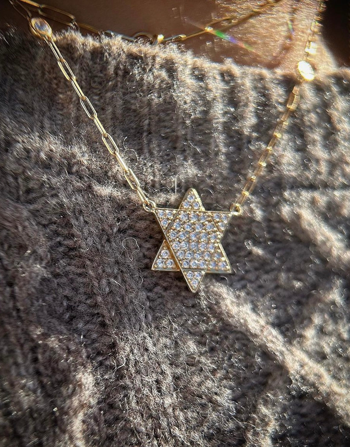 0.70ct Diamond Star Of David on Diamond by the Yard PaperClip Chain in 14K Yellow Gold