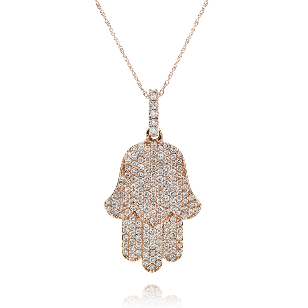 1.10ct Diamond Hamsa Pendant in 14K Rose Gold