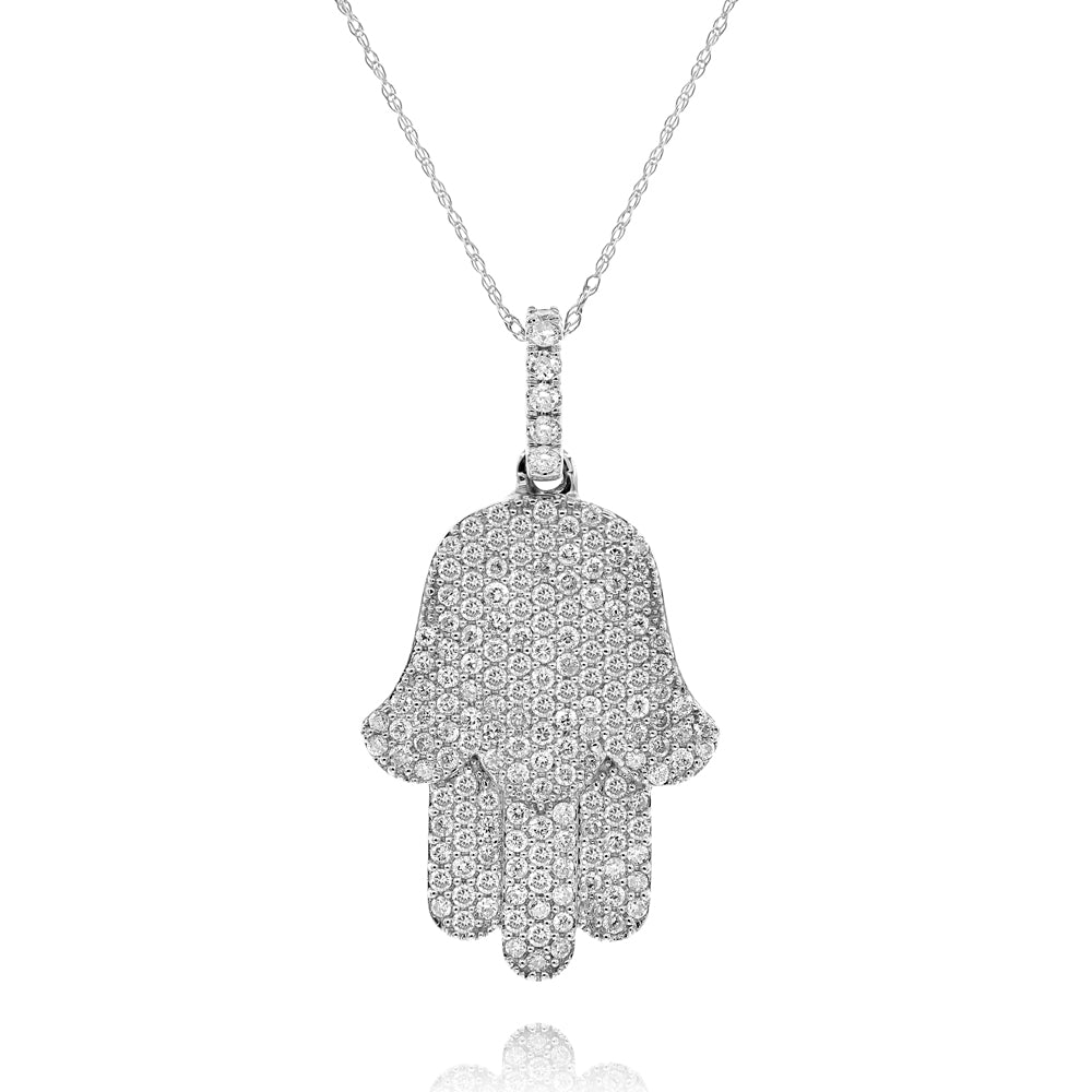 1.10ct Diamond Hamsa Pendant in 14K White Gold