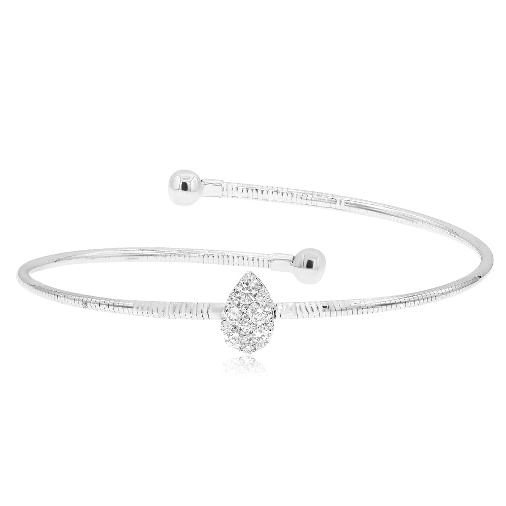 0.60ct Pear Shape Diamond Cuff Bangle in 18K White Gold