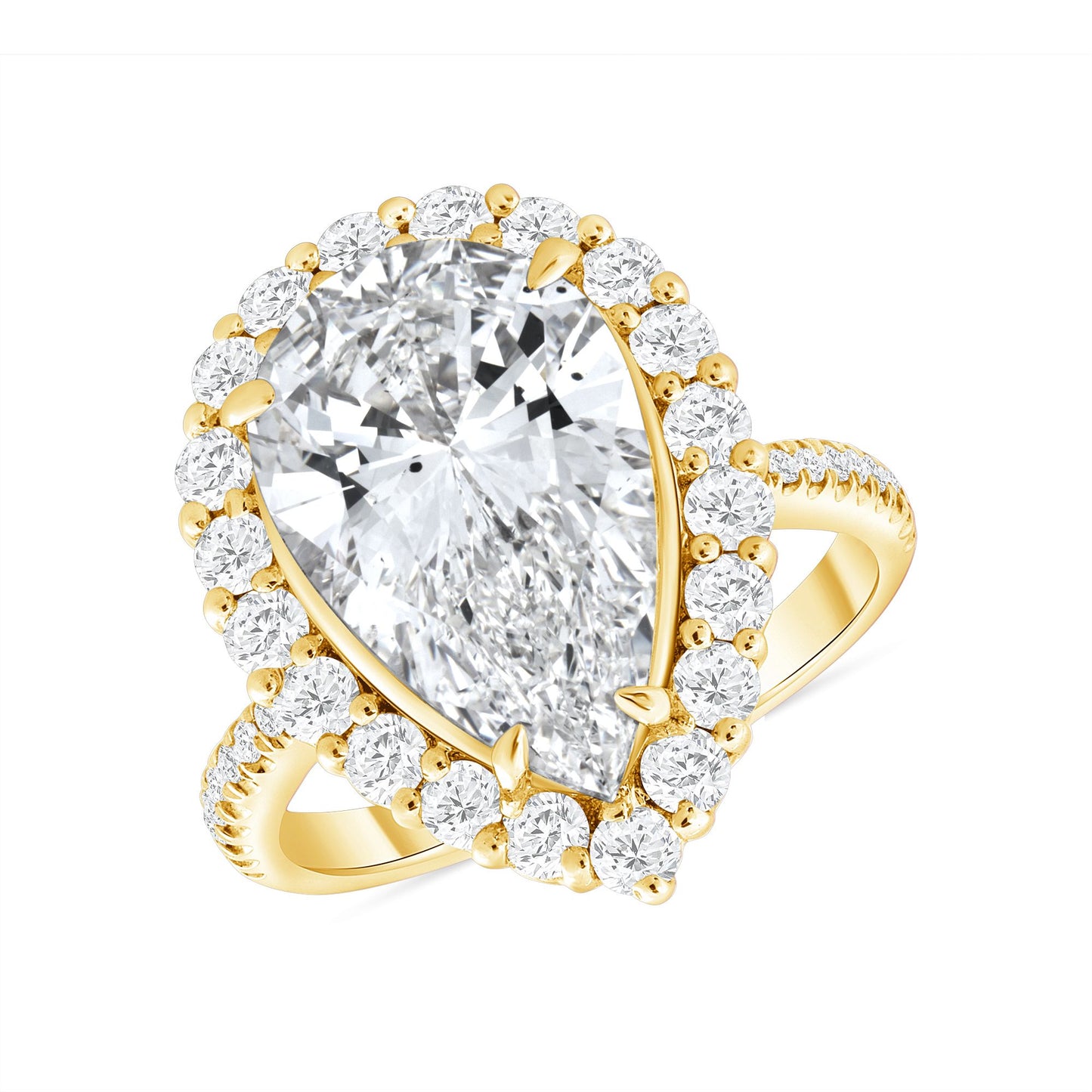 Pear Shape Diamond Halo Engagement Ring in 14K Yellow Gold