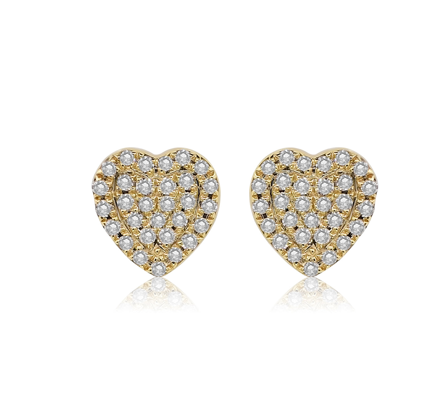 Heart 14k Yellow Gold Stud Earrings in White Diamonds