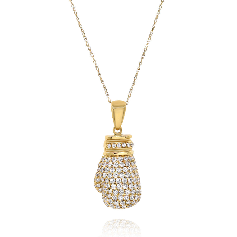 1.35ct Diamond Boxing Glove Pendant in 14K Yellow Gold