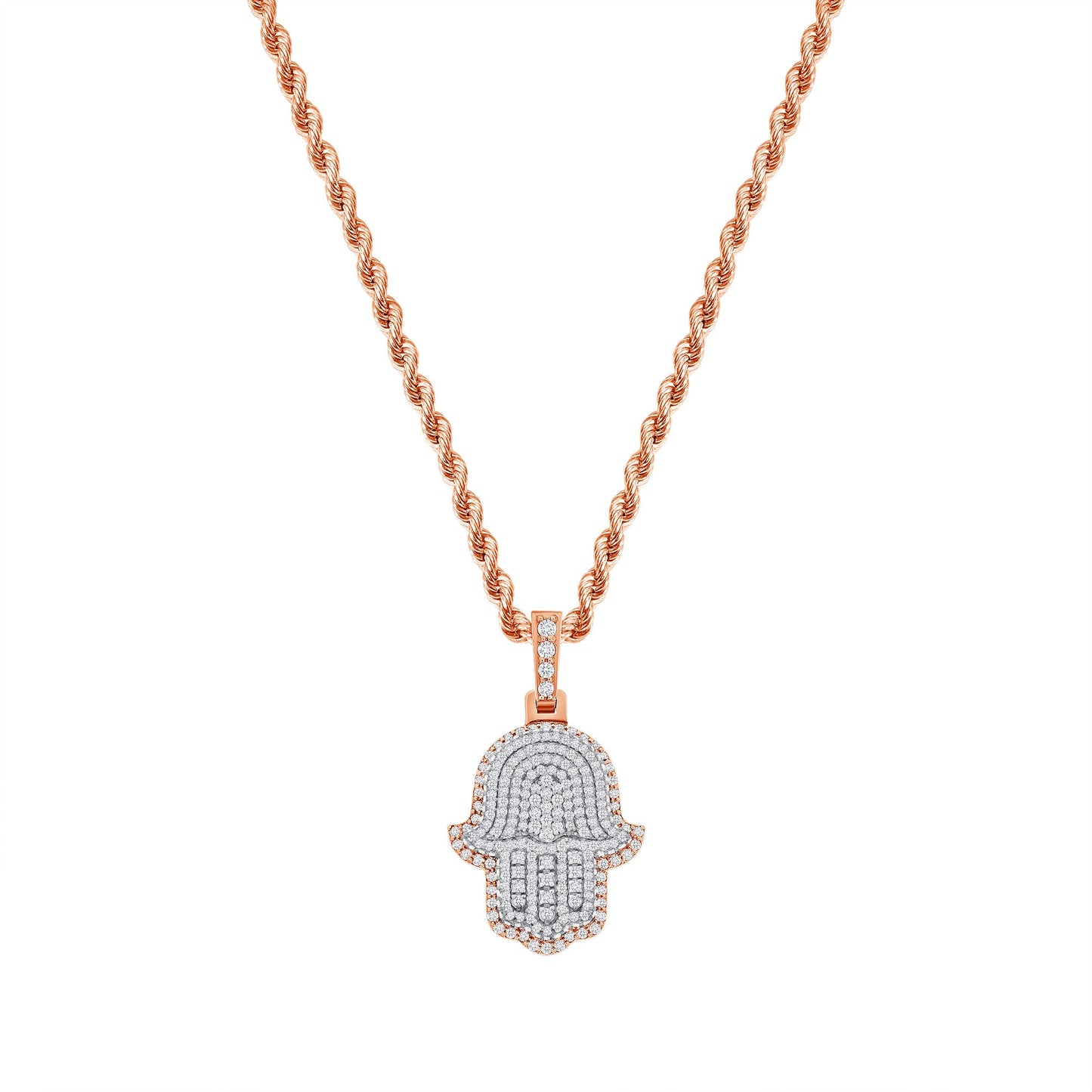 2.00ct Diamond Hamsa Pendant in 14K Rose Gold