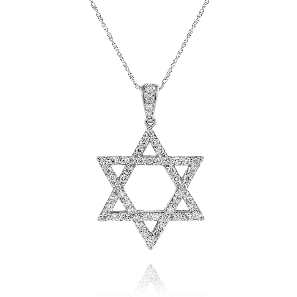 0.65ct Diamond Star Of David Pendant in 14K White Gold