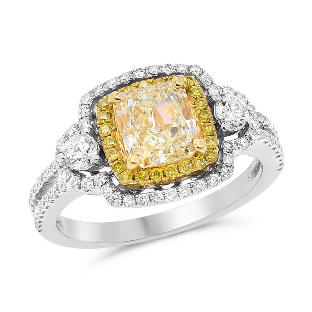 2.25ct Natural Yellow Cushion Cut Diamond Engagement Ring in 18K Yellow Gold