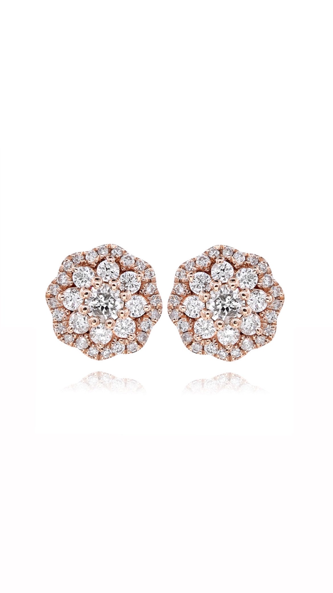 0.52ct Diamond Floral Cluster Stud Earrings in 14K Rose Gold