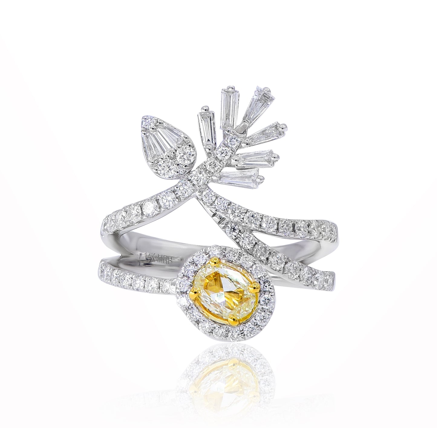 1.57ct Natural Yellow and White Diamond Fashion Ring in 18K White Gold