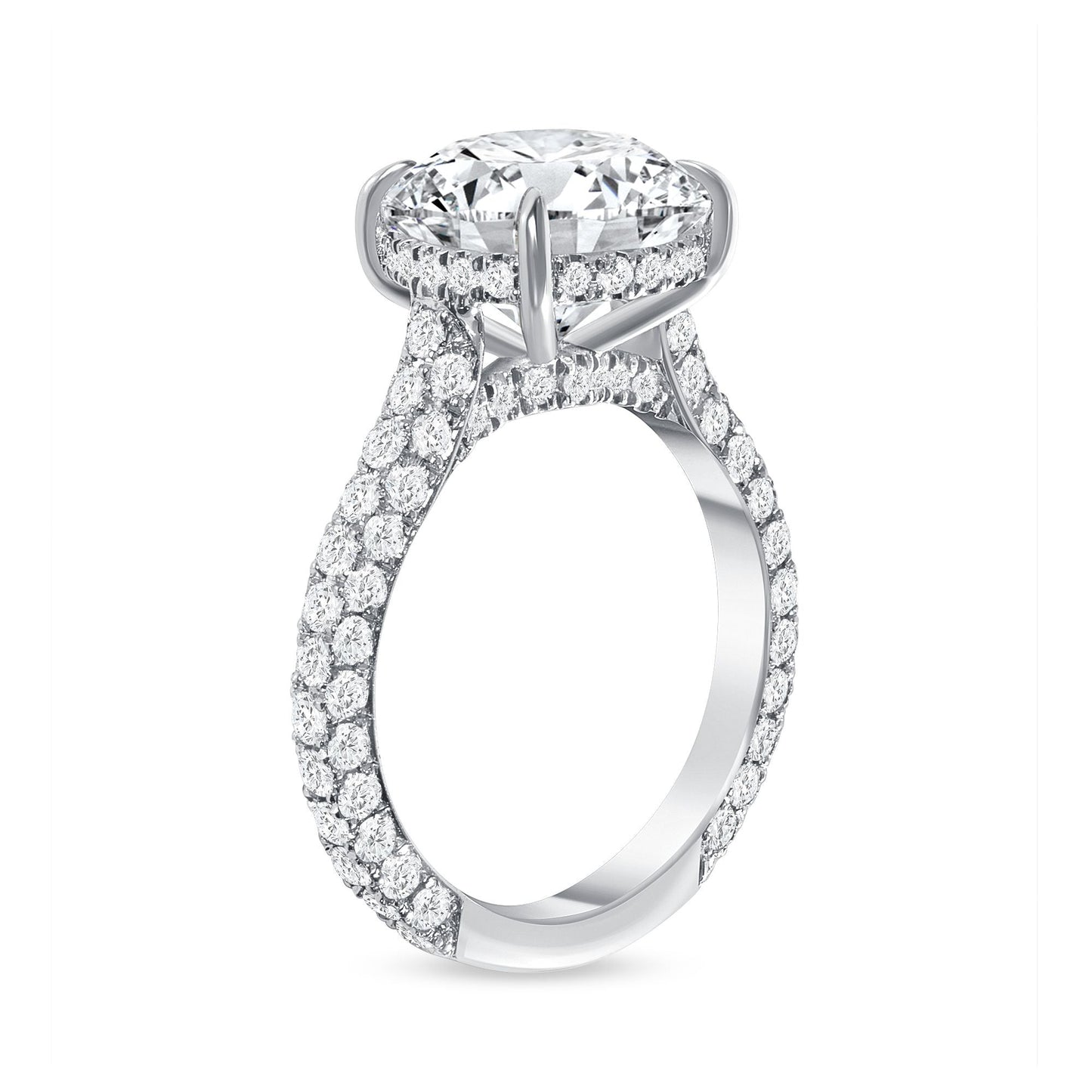 Round Diamond Hidden Encrusted Halo Engagement Ring in 14K Gold