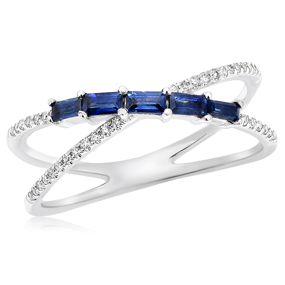0.43ct Baguette Sapphire and Diamond Fashion Ring in 14K White Gold