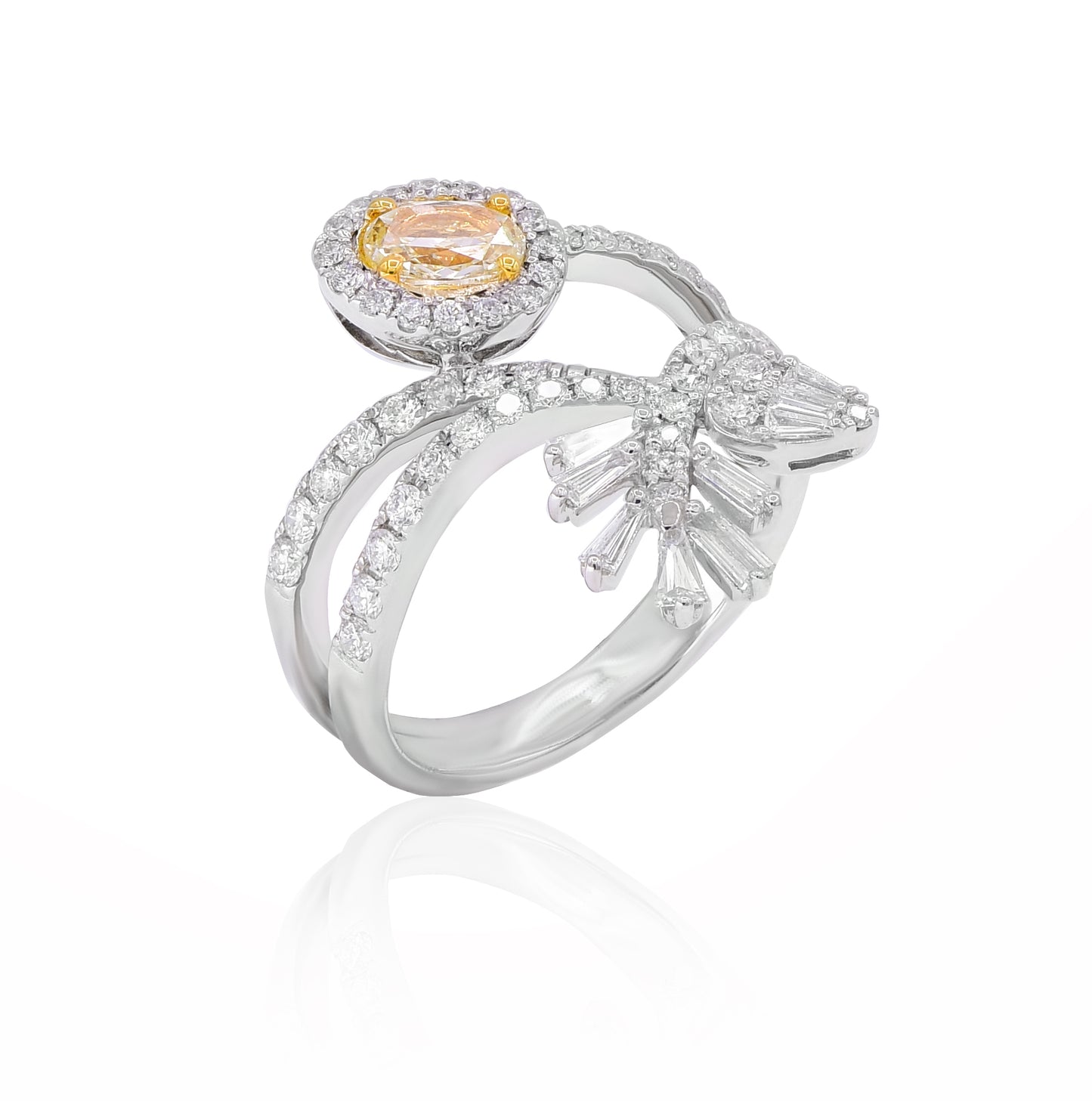 1.57ct Natural Yellow and White Diamond Fashion Ring in 18K White Gold