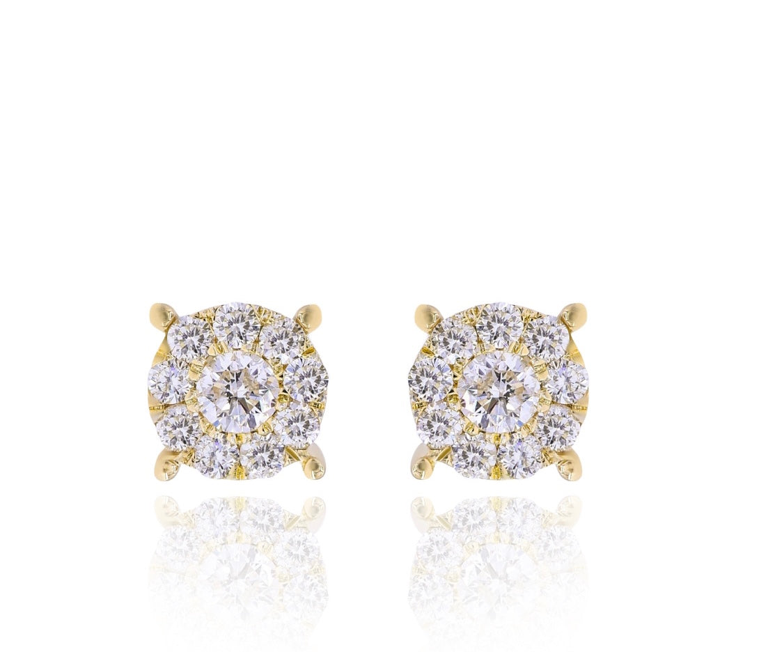 1.25ct Diamond Halo Studs in 14K Yellow Gold