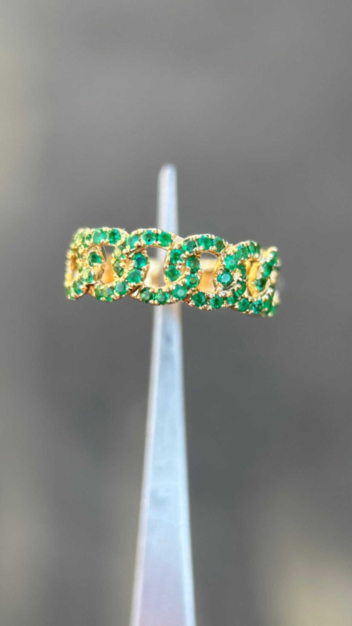 0.65ct Green Sapphire Cuban Link Ring in 14K Yellow Gold