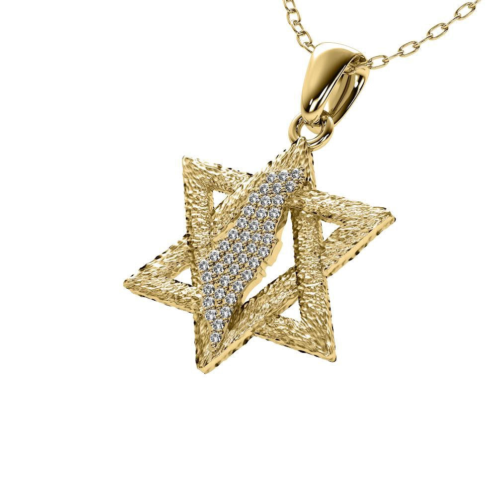 Diamond Encrusted Land of David Pendant in Solid 14K Yellow Gold (0.40ctw Approx.)