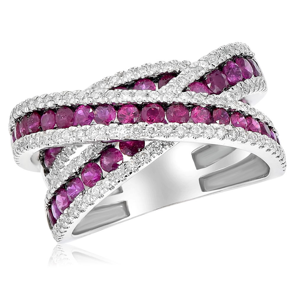 3.75ct Diamond and Ruby Criss-Cross Fashion Ring in 14K White Gold