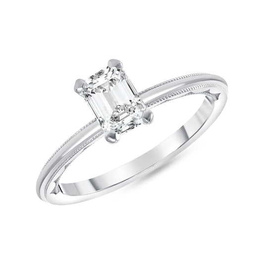 Emerald Cut Diamond Solitaire Engagement Ring in 14K White Gold