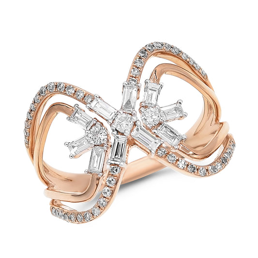 0.57ct. Baguette and Round Diamond Fashion Ring in 14K Rose Gold