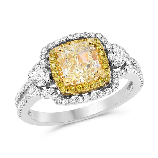 2.25ct Natural Yellow Cushion Cut Diamond Engagement Ring in 18K Yellow Gold