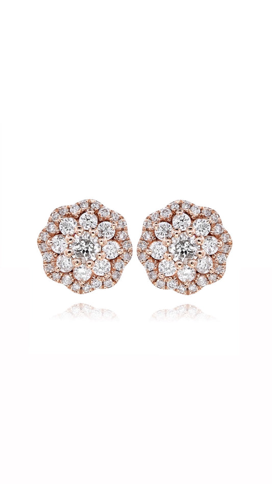 0.52ct Diamond Floral Cluster Stud Earrings in 14K Rose Gold