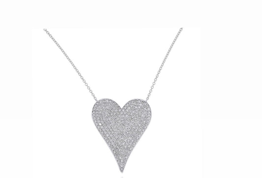 0.65ct Pave Diamond Heart Pendant in 14K White Gold