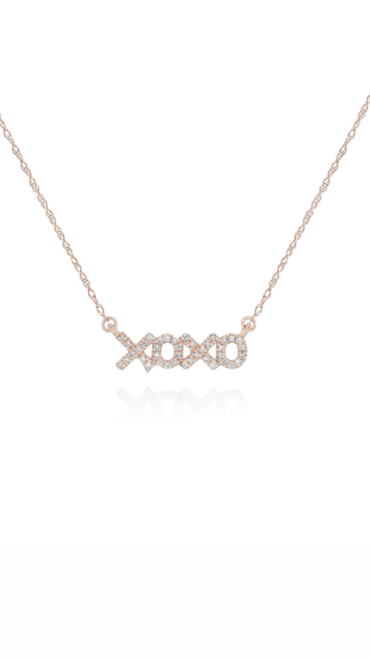 0.12ct “xoxo” Diamond Necklace in 14K Rose Gold