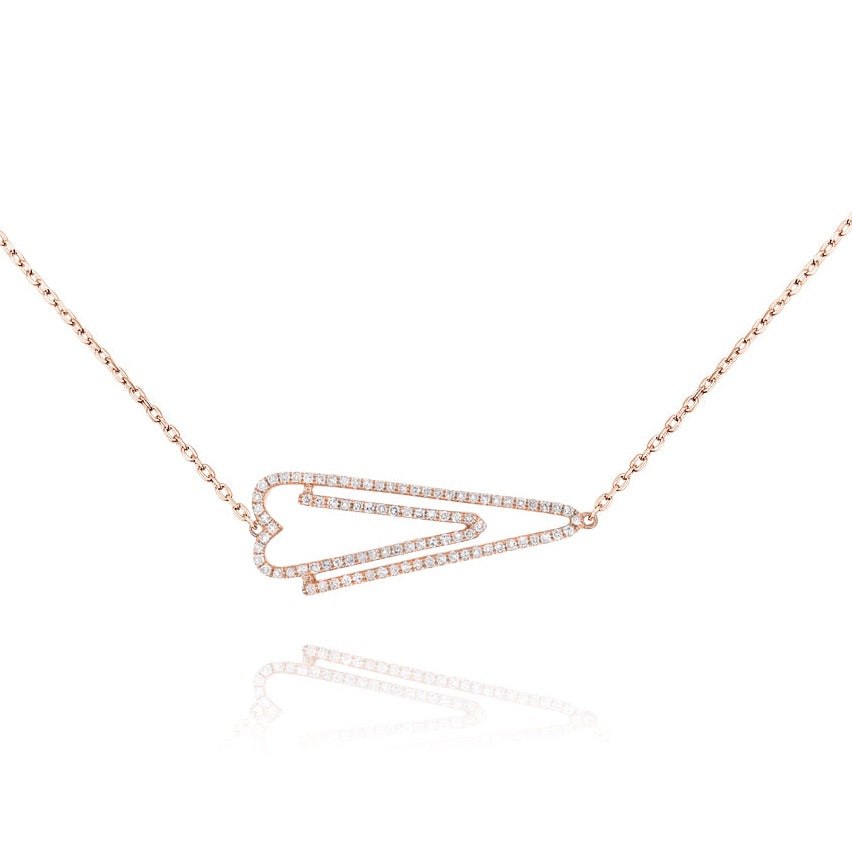 0.35ct Diamond Heart Paperclip Necklace in 14K Rose Gold