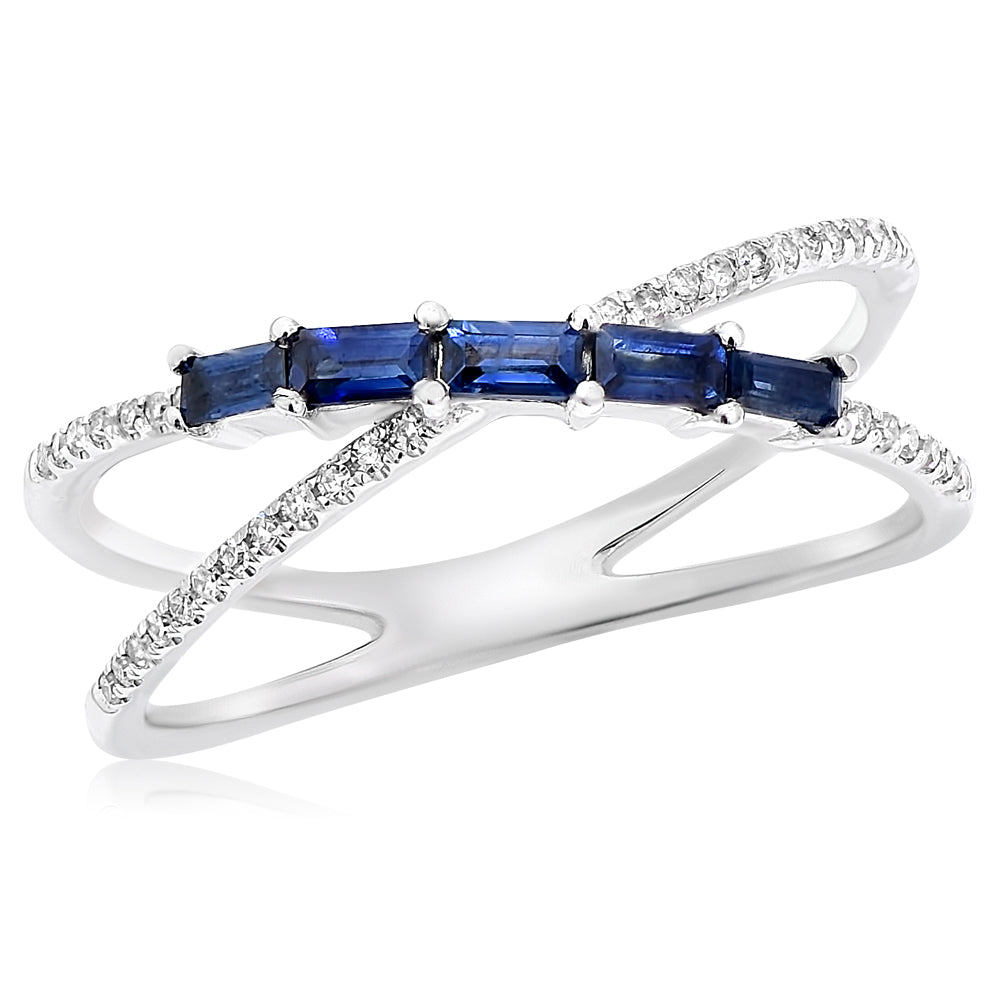 0.43ct  Baguette Sapphire and Diamond Fashion Ring in 14K White Gold