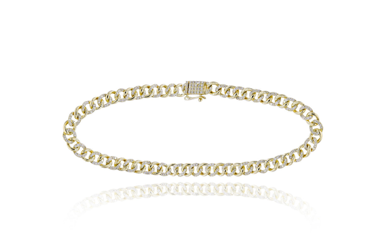 1.54ctw Petite Cuban Link Diamond Bracelet in 14K Gold